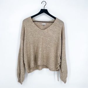 GF Collection V-Neck Knit Sweater Side Tie Tan Large